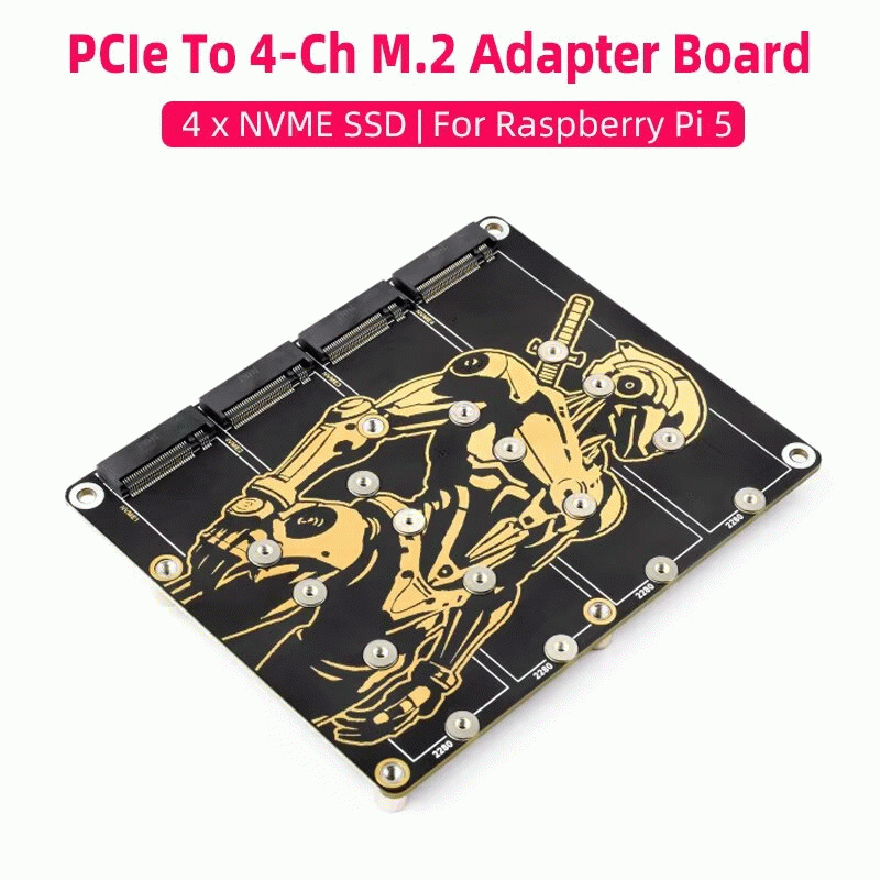 With US Charger - PCIe To 4 Channel M2 Adapter Board for Raspberry Pi 5 Supports NVMe SSD High Speed