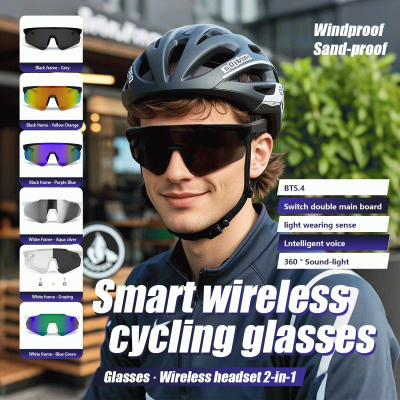 White Frame-Grey - QY-Pro2 bluetooth 5.4 Smart Cycling Glasses with AI Voice Assistant UV Protection
