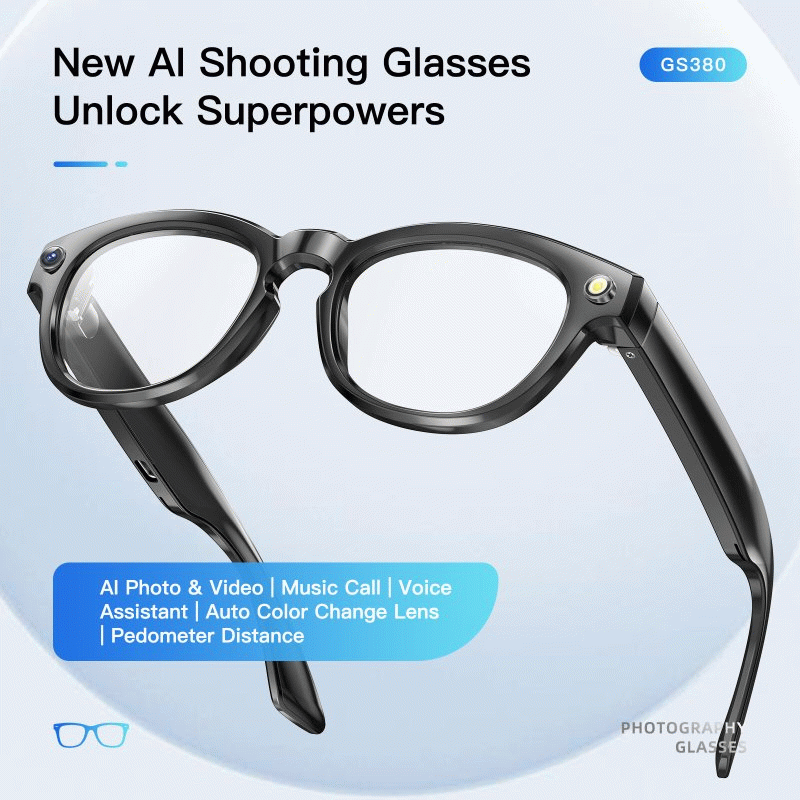 Black - GS380 bluetooth 5.4 AI Smart Shooting Glasses Support Voice & Gesture Control 10H Battery Bu