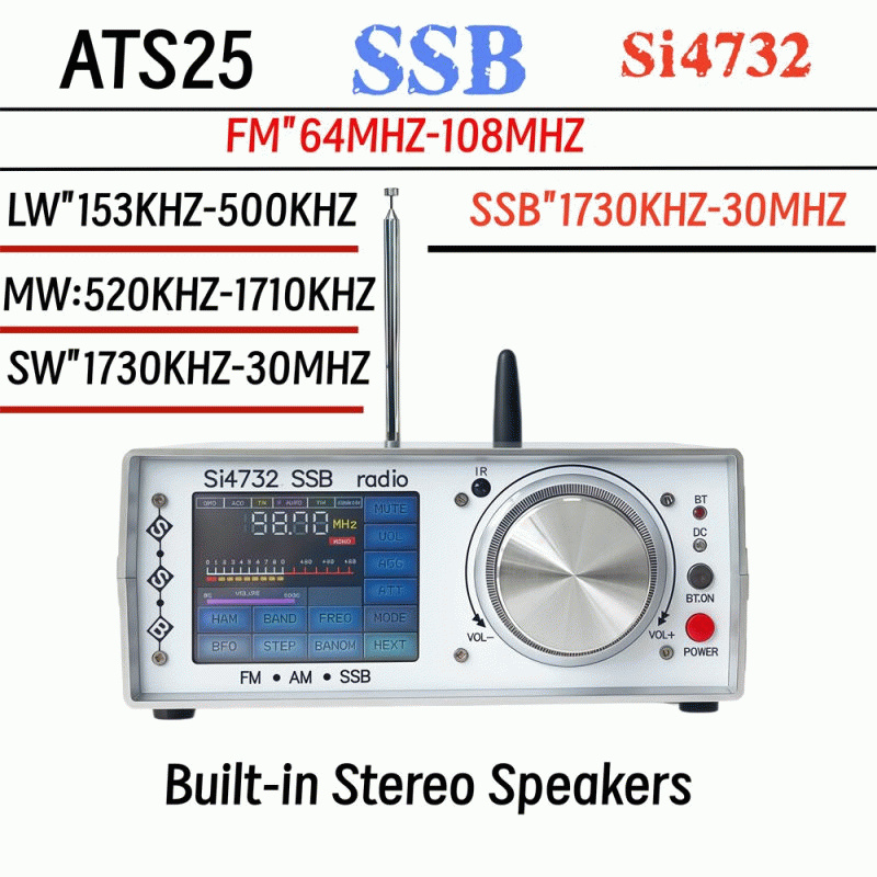 Non Bluetooth Type - ATS-25 Full Band Radio Receiver Touch Screen Bluetooth RCA Stereo Output Rechar