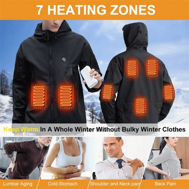 XL - TENGOO Unisex Heated Jacket - 7 Heating Zones, 3-Level Temperature Control, Windbreaker Thermal
