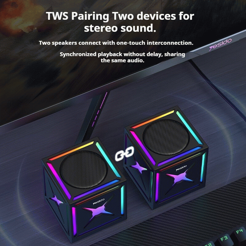Black - Yesido YSW34 3D Music Box bluetooth Speaker Portable Speaker RGB Colorful Light 52mm Driver