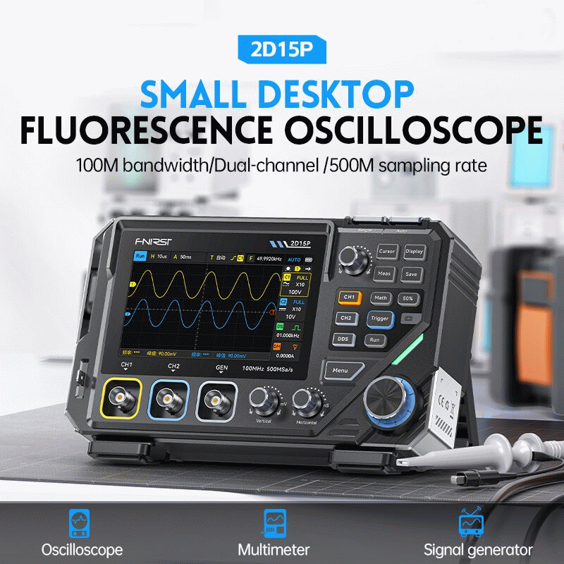 Black - FNIRSI 2D15P Oscilloscope 2CH 100Mhz 500MSa/s Sampling Rate Bandwidth Signal Generator Multi