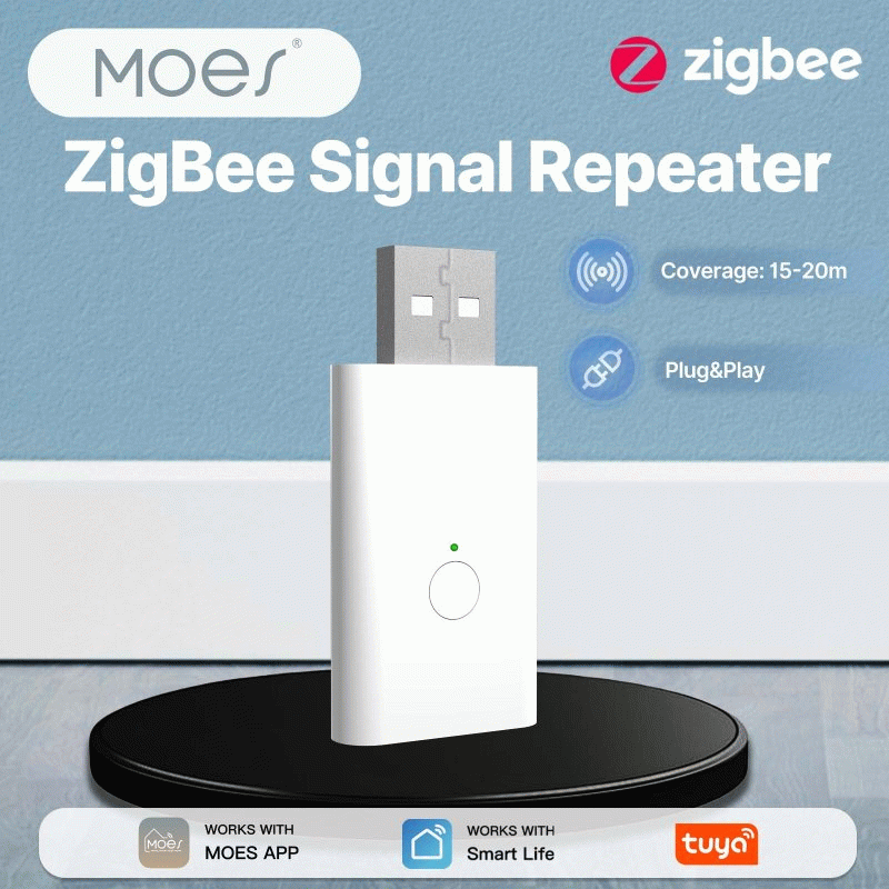 White - MOES Tuya ZigBee3.0 Signal Repeater Amplifier USB Port Range Extender Smart Home Device Expa