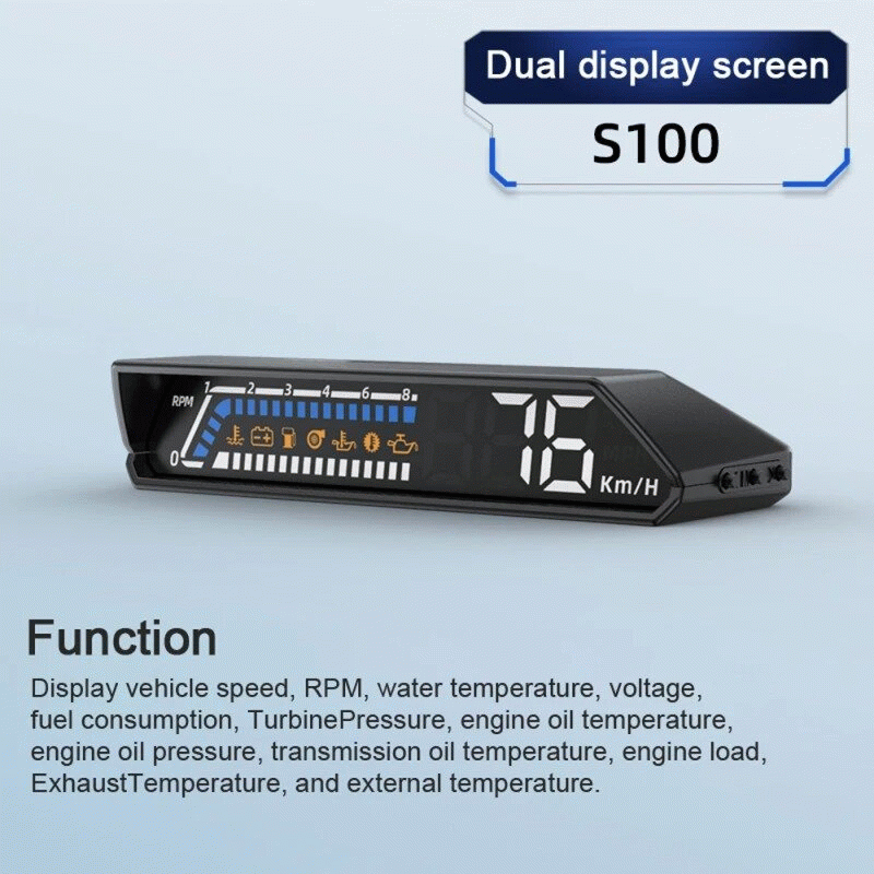 Black - Car Digital Speedometer Head Up Display 4.6 Inch Screen RPM Water Temperature Voltage Fuel C