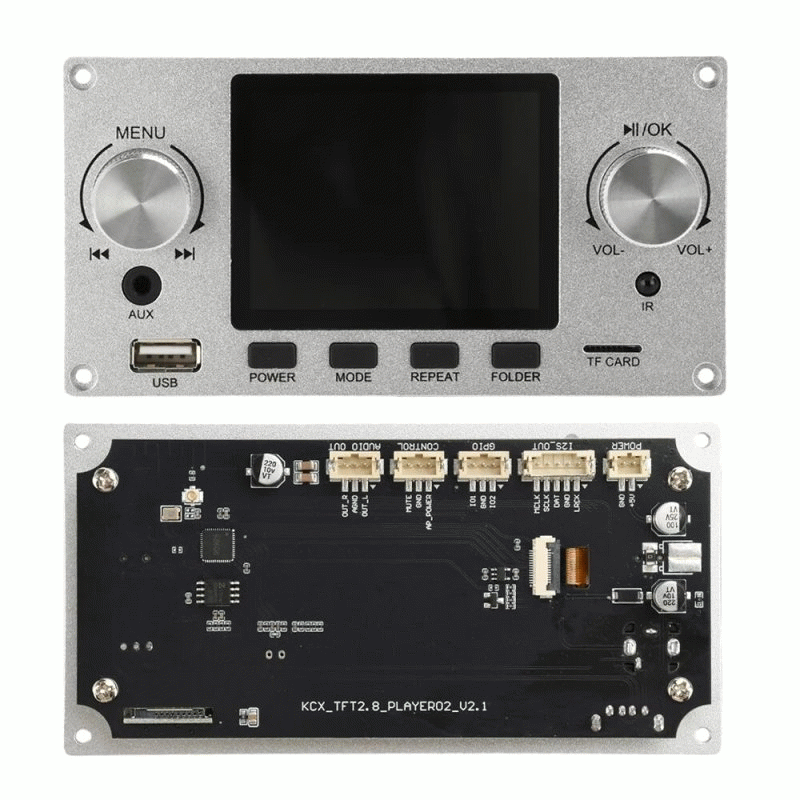 Silver - 2.8 Inch IPS Screen Audio Decoder Board Bluetooth 5.3 MP3 FLAC WAV APE Support I2S Digital