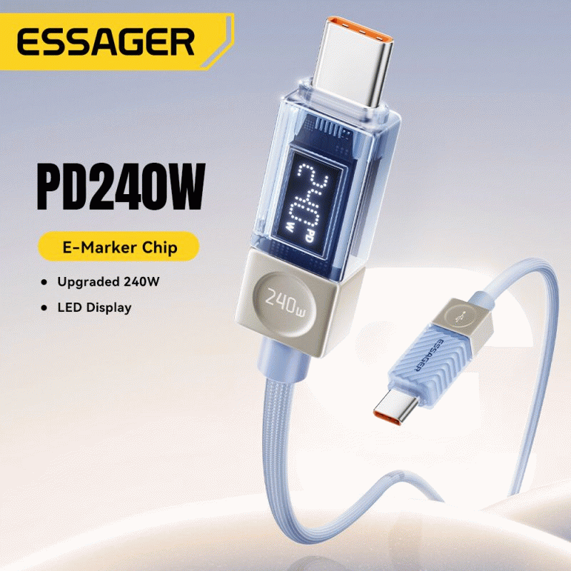 2M - ESSAGER ES-X76 5A 240W Type-C to Type-C Digital Display Cable QC PD SCP FSPFast Charging Data T