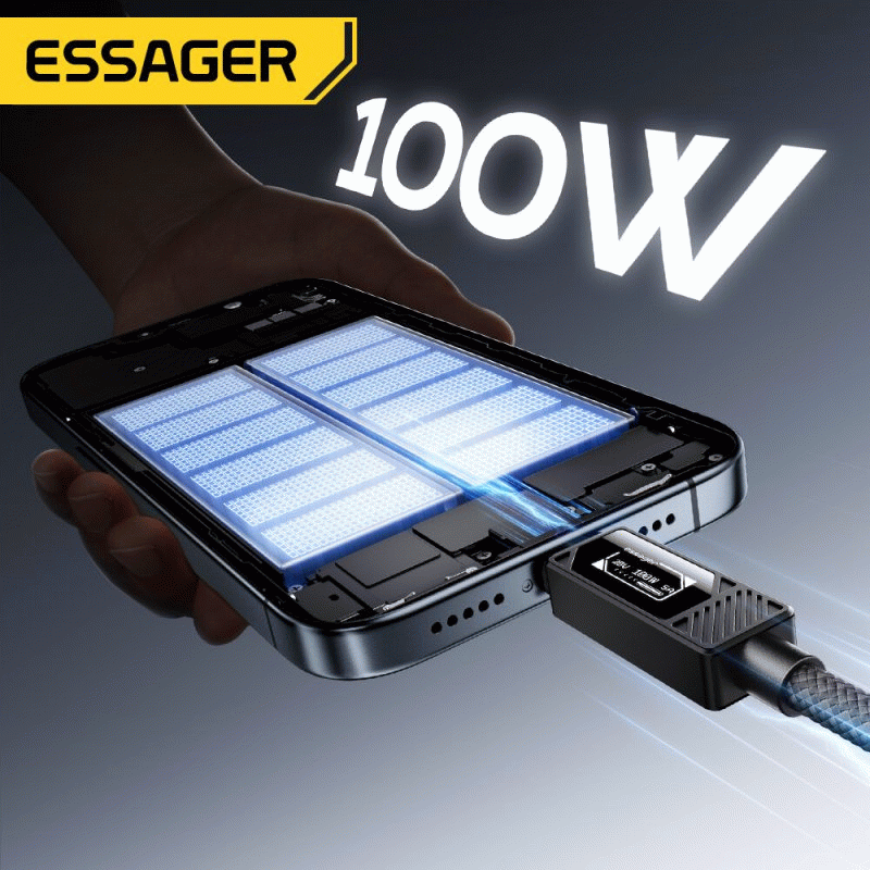 2M - ESSAGER ES-X74 5A 100W Type-C to Type-C Digital Display Cable QC4.0/3.0 PD3.0 FCP Fast Charging