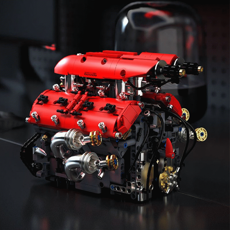 Red - TUOMU T5011 V8 Turbo Engine Building Blocks Brick Assembly Kit Science Discovery Toys Christma