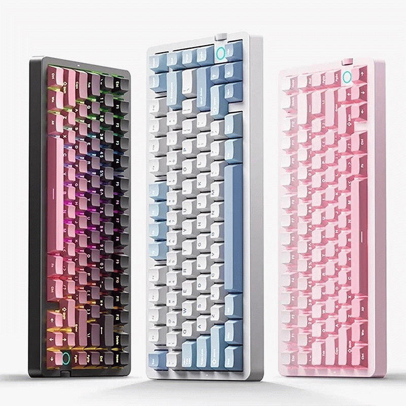 White Contour Lines - MCHOSE G75 V2 Tri-mode Customized Mechanical Keyboard with Volume Control Knob