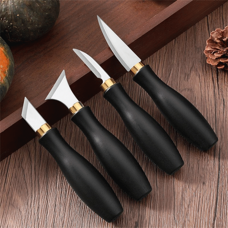 4 PCS - 4pcs Woodworking Carving Tool Kit Stainless Steel Blade Ergonomic Handle Professional Detail