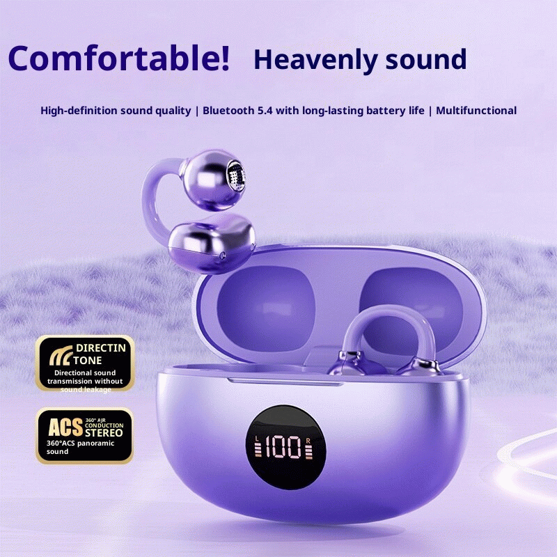 White - TS63 TWS Earclips Earbuds Wireless bluetooth 5.4 Earphone with Power Display 360 ACS Panoram