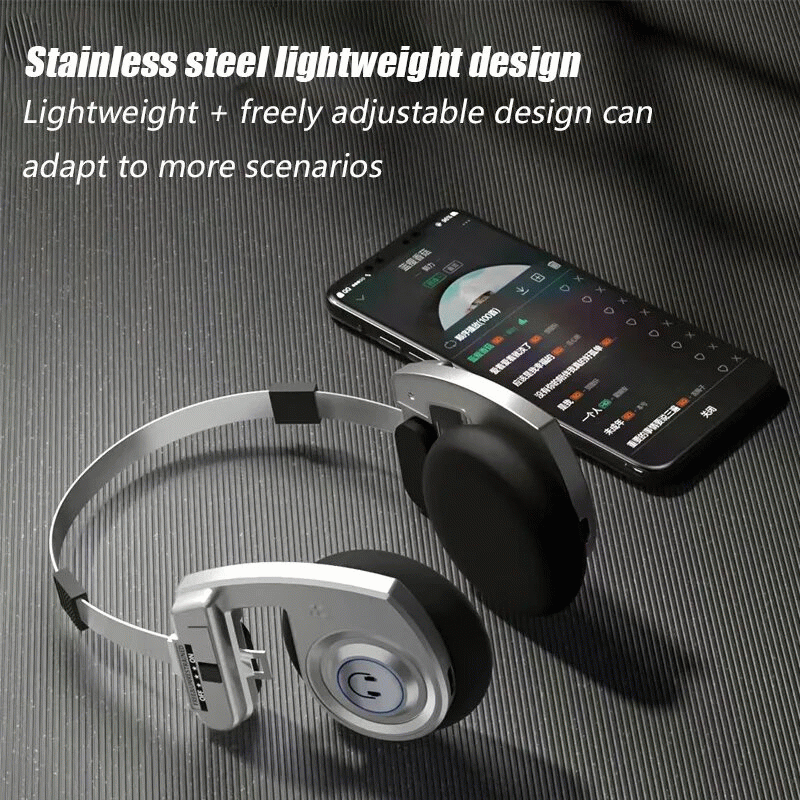 Silver - H1Pro bluetooth Headset Retro Stainless Steel Headphone Dual 36mm Dynamic Coils Telescopic