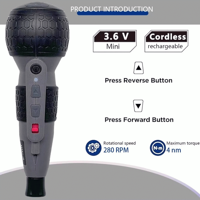 Black - DONUMEH Mini Electric Screwdriver PTS-066 3.6V 1800mAh Lithium Battery Type-C USB 3-Level Ad