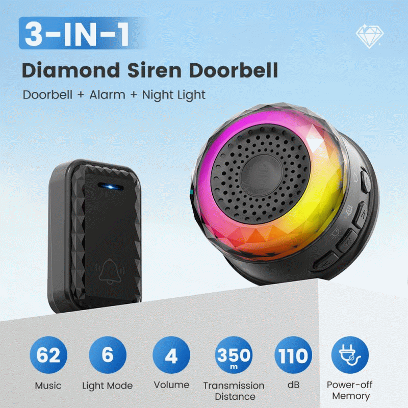 White - Smart Alarm Doorbell 110dB 350m Wireless Range 6 LED Lighting Modes 62 Ringtones IP44 Waterp