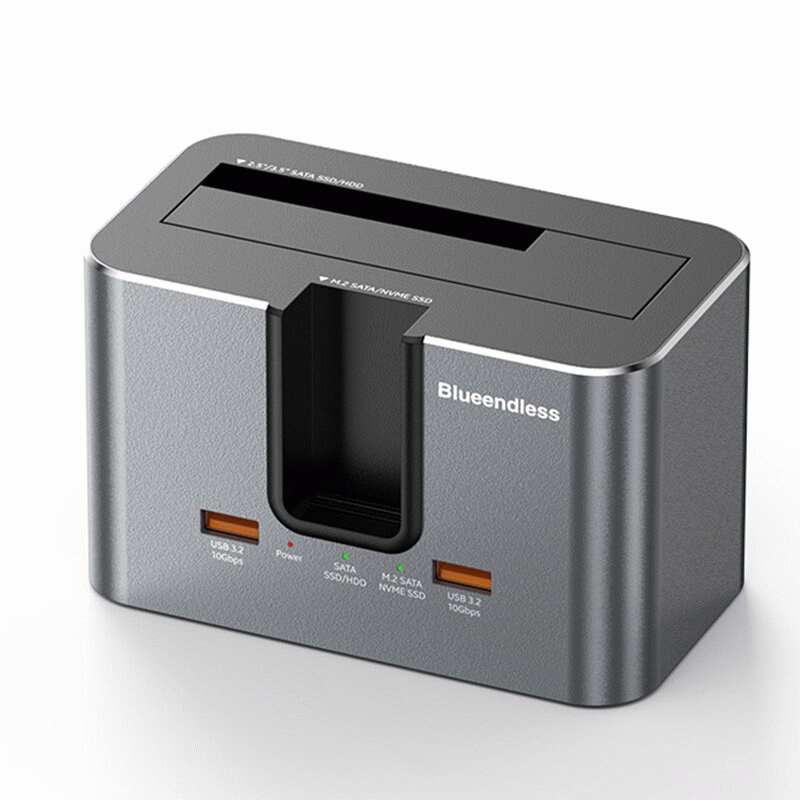 Grey - Blueendless HD01SN Dual Bay Hard Drive Docking Station Enclosure Case Support 2.5/3.5inch SAT