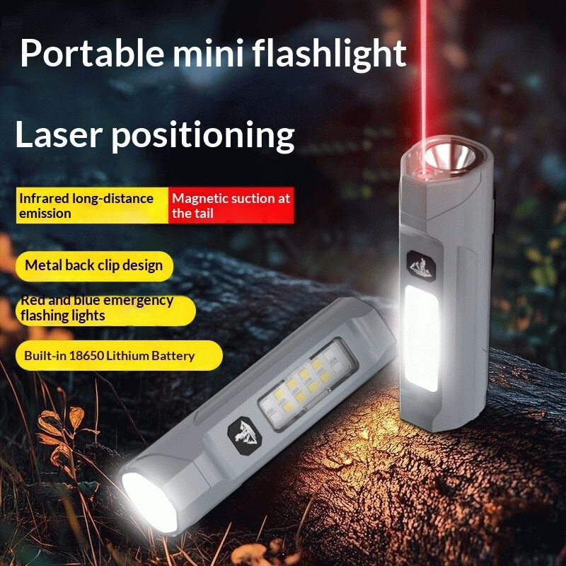 Grey - Bikight LY-905 Outdoors Magnetic LED Flashlight with Red LEP Pointer Dual Light Mode 5-Gear D