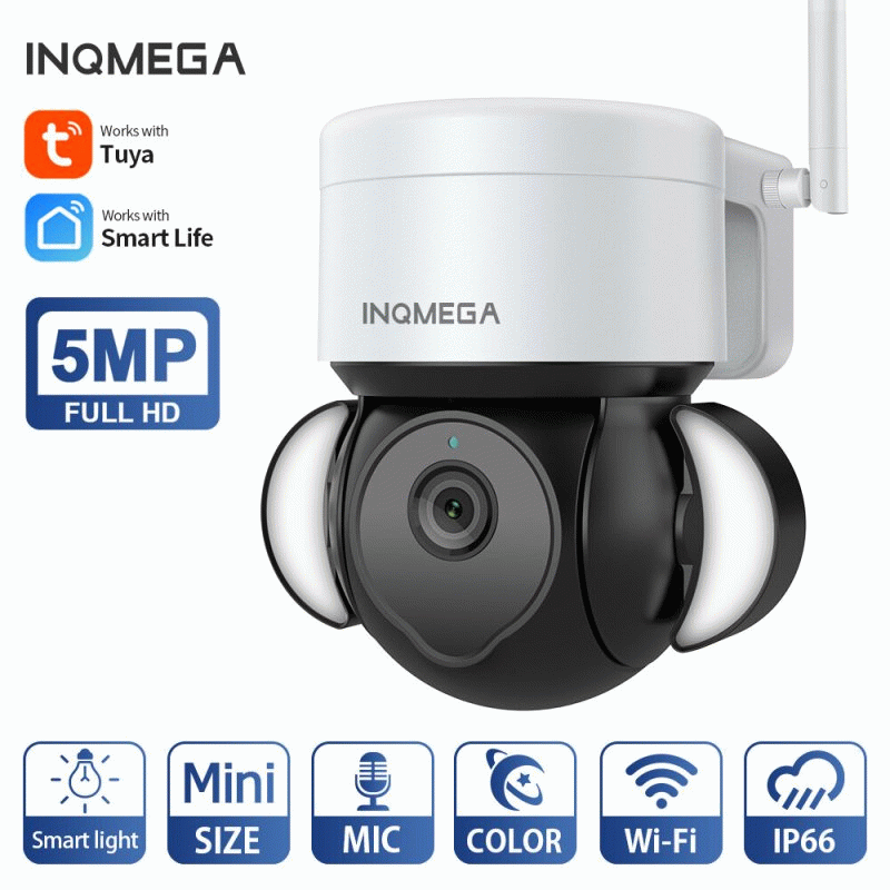 EU Plug - Tuya 5MP Smart WiFi Floodlight Camera Wireless Color Night Vision Auto Tracking Two-way Au
