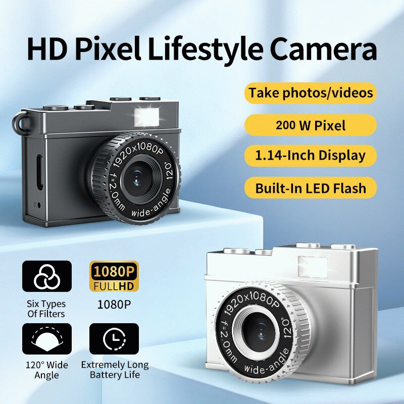 A15 Black - Retro Mini Digital Camera 200W Pixel 1080P HD Video 1.14 Inch Screen 120 Wide Angle Lens