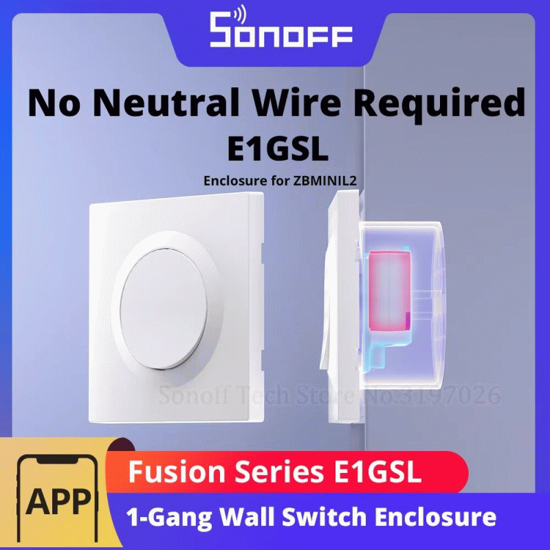 White - SONOFF E1GSL 1-Gang Wall Switch Enclosure No Neutral Wire Required Ultra-Slim PC Material Cl