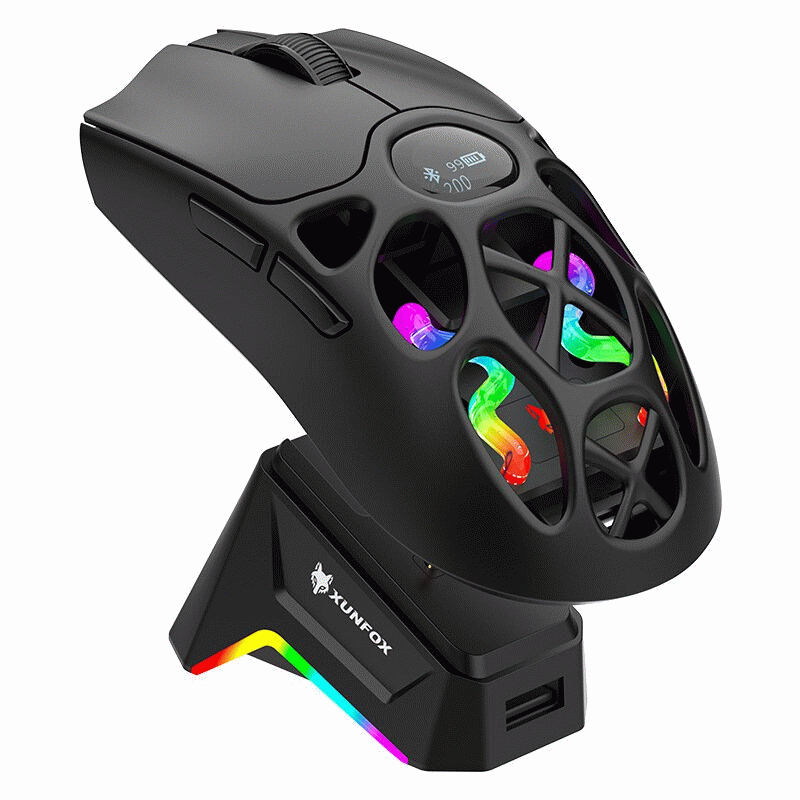 White - XUNFOX H16Pro Tri-mode RGB Gaming Mouse with Digital Screen Display 800-12000DPI Dual 1K Ret