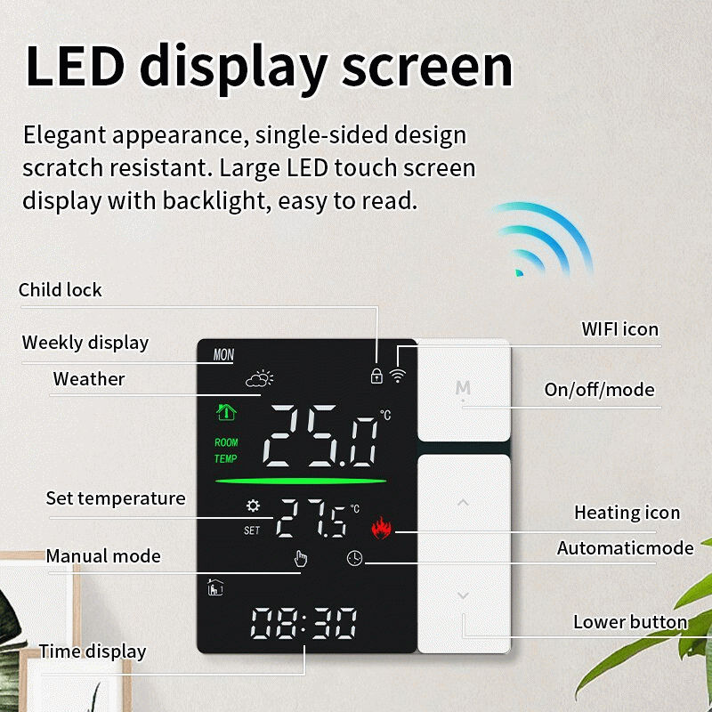 3A - SDM5 Smart WiFi Thermostat for Water and Electric Heating LED Touch Screen Digital Display App