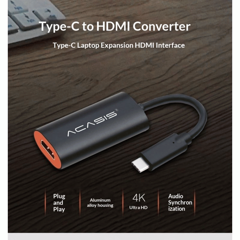 Silver - AC-HDM4 Type-C to HD Adapter Cable 4K Ultra HD Plug and Play for Smartphone Laptop MacBook