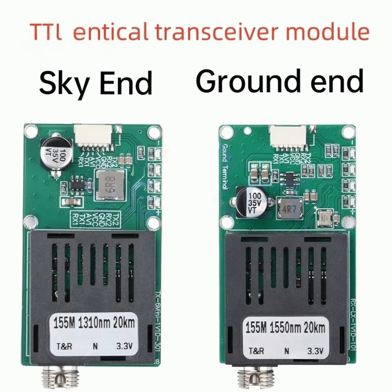 Sky End-60KM - Sky/Ground TTL Optical Transceiver Module DC 5.5-26V FC RX/TX/AV/VCC/GND Interface fo