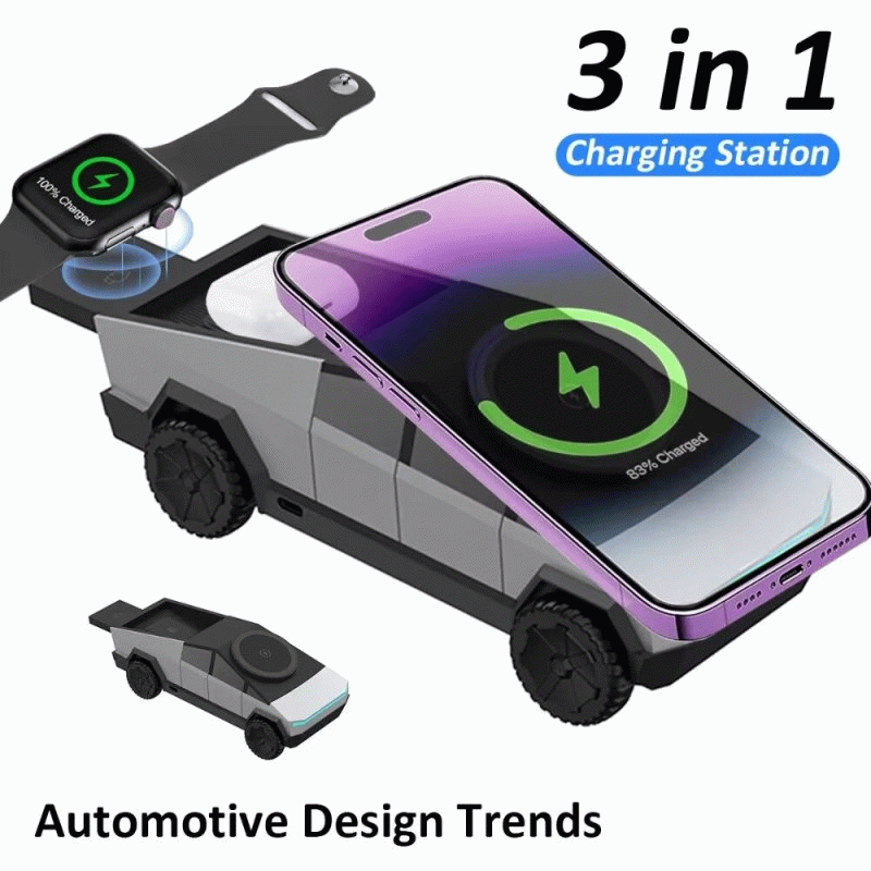 Grey - 3 in 1 CyberDock Multi-Function Wireless Charger Fast Charging Station Magnetic Phone Stand F