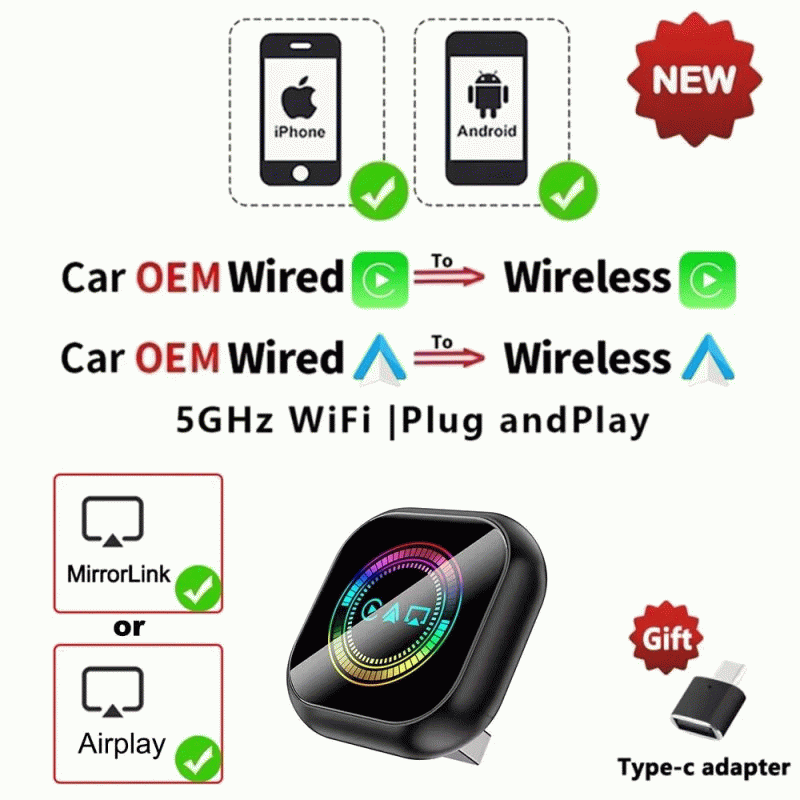 F for ip - LAESD Q1AQ 3in1 Wireless CarPlay Android Auto Adapter MirrorLink / AirPIay Screen Mirrori