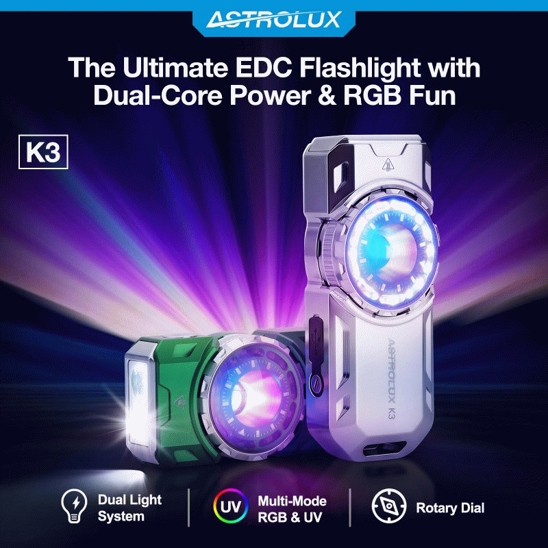 Yellow - Astrolux K3 1550LM EDC Flashlight Long Throw 209m Rotary Dial Control Throw Flood Combo LED