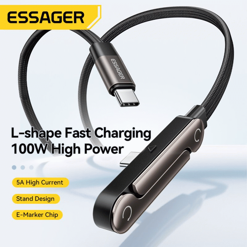 1M - ESSAGER ES-X78 5A 100W Type-C to Type-C Cable Fast Charging Data Transmission Thickened Copper