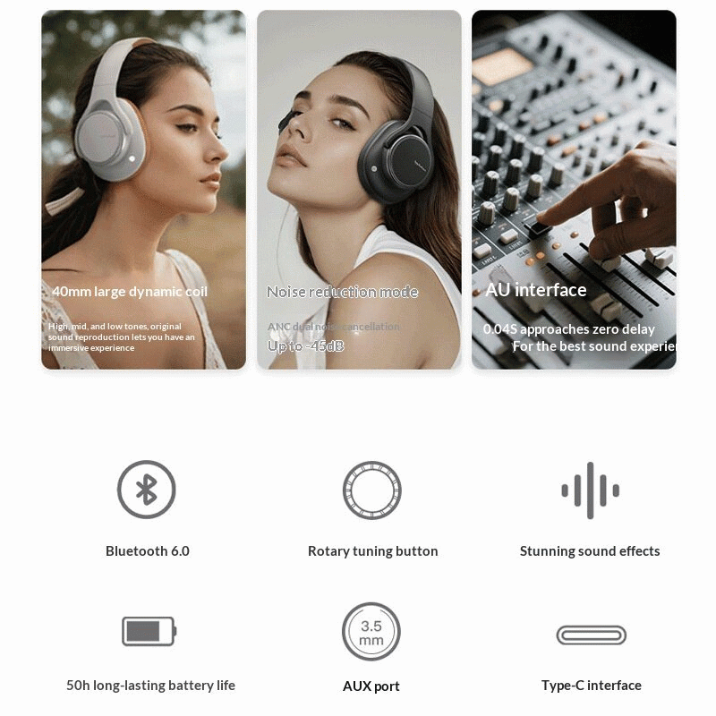 Black - MS-B15 Wireless Headset bluetooth V6.0 Headphone with Rotary Volume Knob 40mm Driver 50H Pla