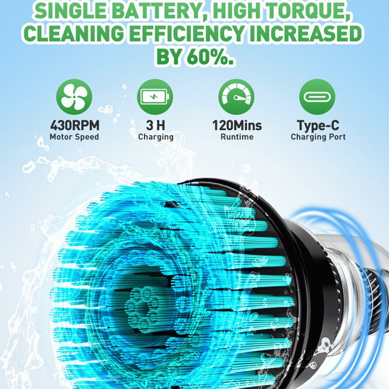 Black - Tevorex 12-in-1 Cordless Electric Power Scrubber, Adjustable Telescopic Handle, 430RPM Motor