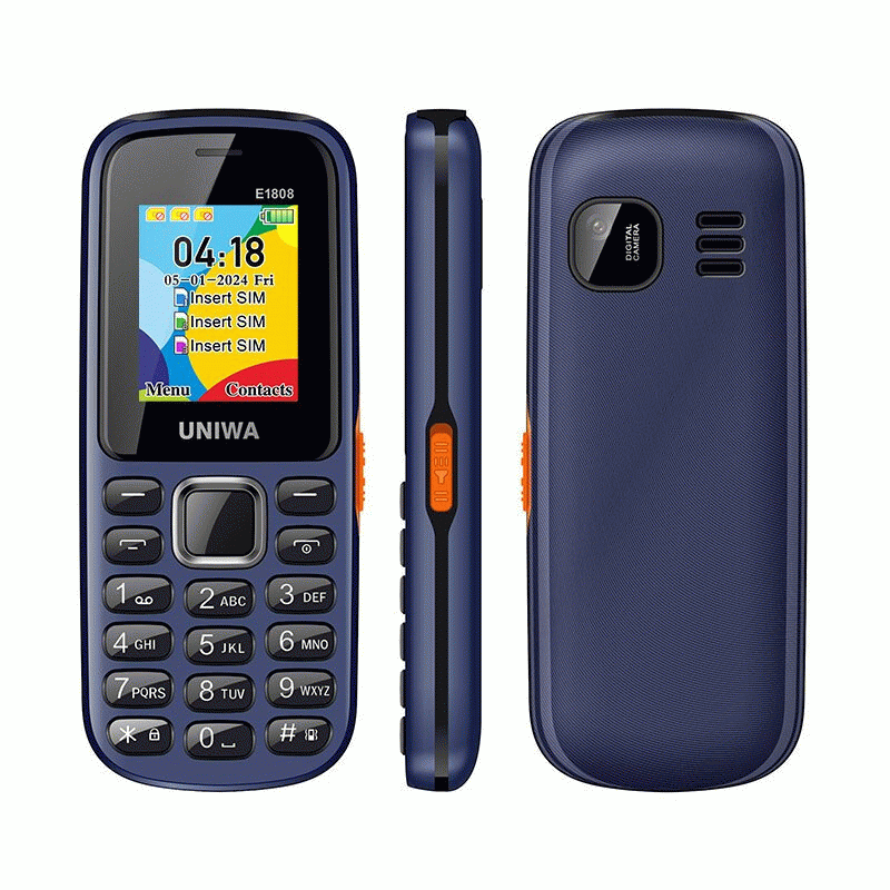 Black - UNIWA E1808 Mini 2G GSM 1.77-inch Three Cards Three Standby 800mAh FM Big Button Built-in Fl