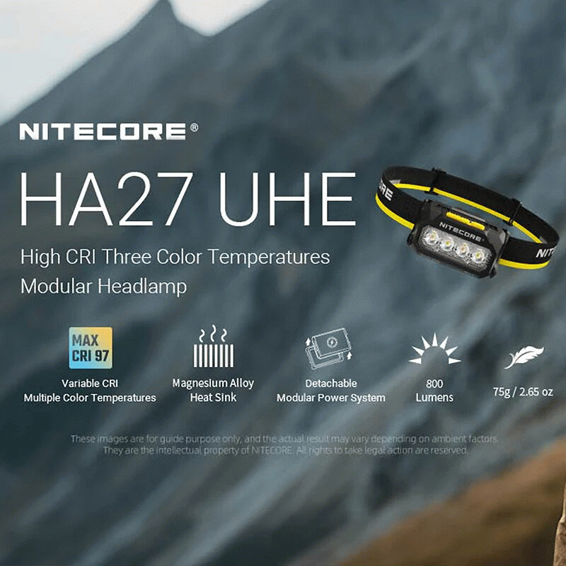 Black - NITECORE HA27 UHE Rechargeable Headlamp 800 Lumens 3 Color Temperatures USB-C Waterproof Hea