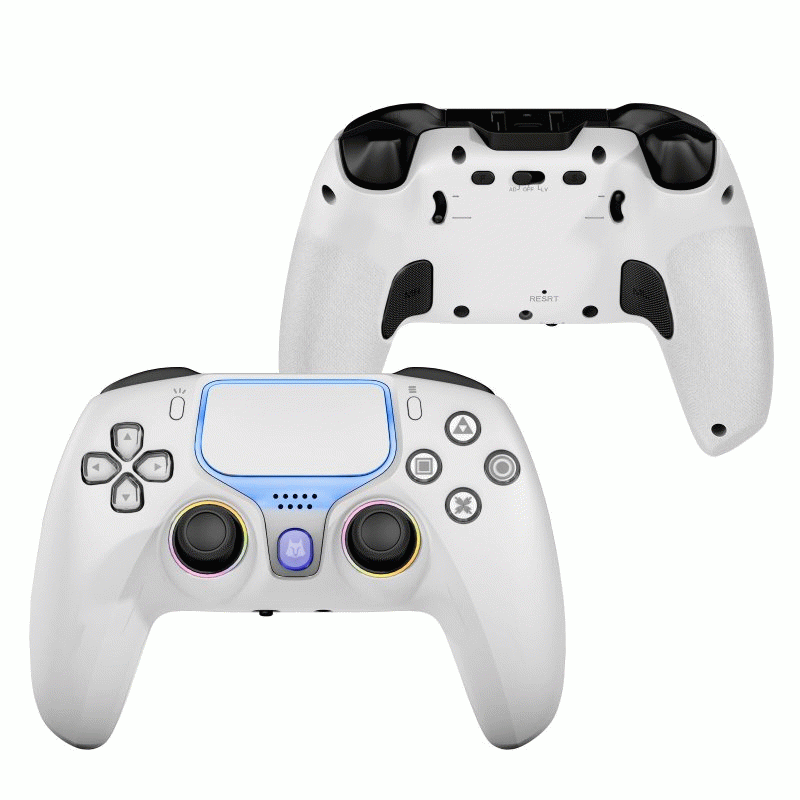 White - NBCP 736F for PS5 Controller Wired Gamepad with Hall Effect Triggers and RGB Joysticks Dual