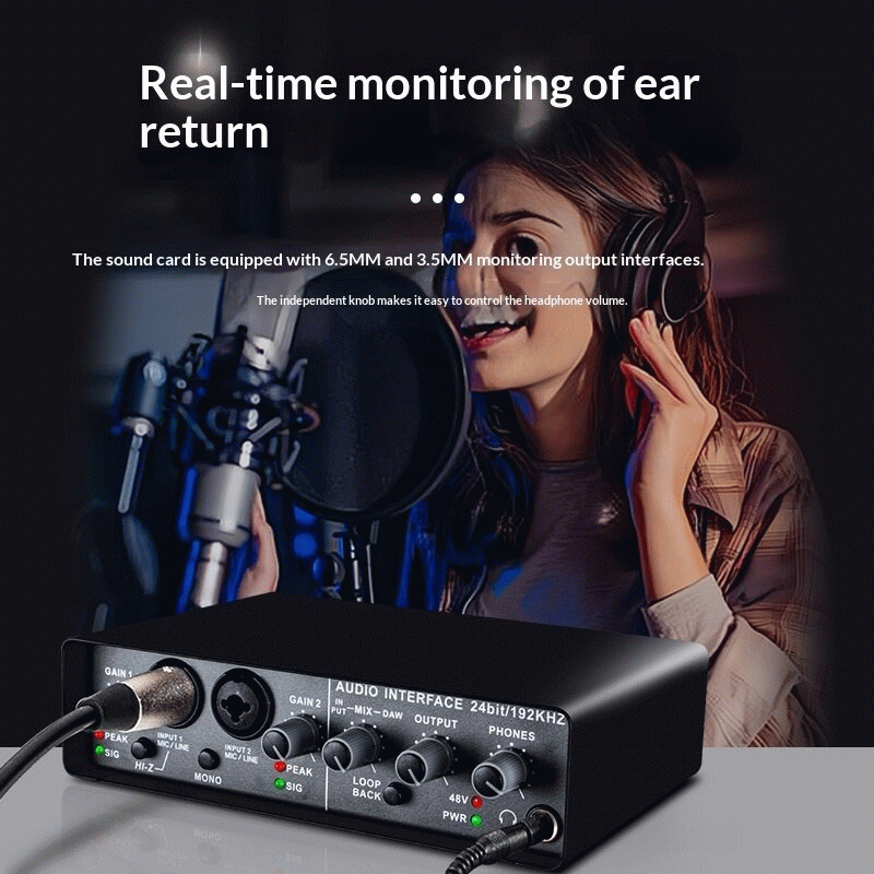 Black - Q-24 Computer Soundcard External USB Audio Interface 24 Bit/192kHz 2 In 4 Out Sound Card wit