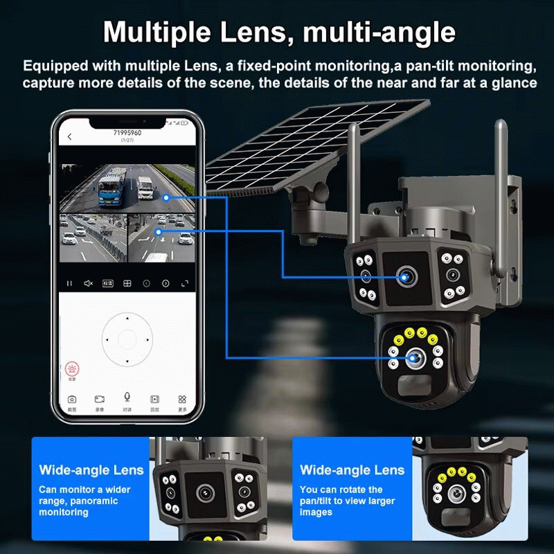Wifi - V380 Pro 6MP WiFi Solar Powered Camera 4K PTZ Color Night Vision Auto Tracking PIR Motion IP6