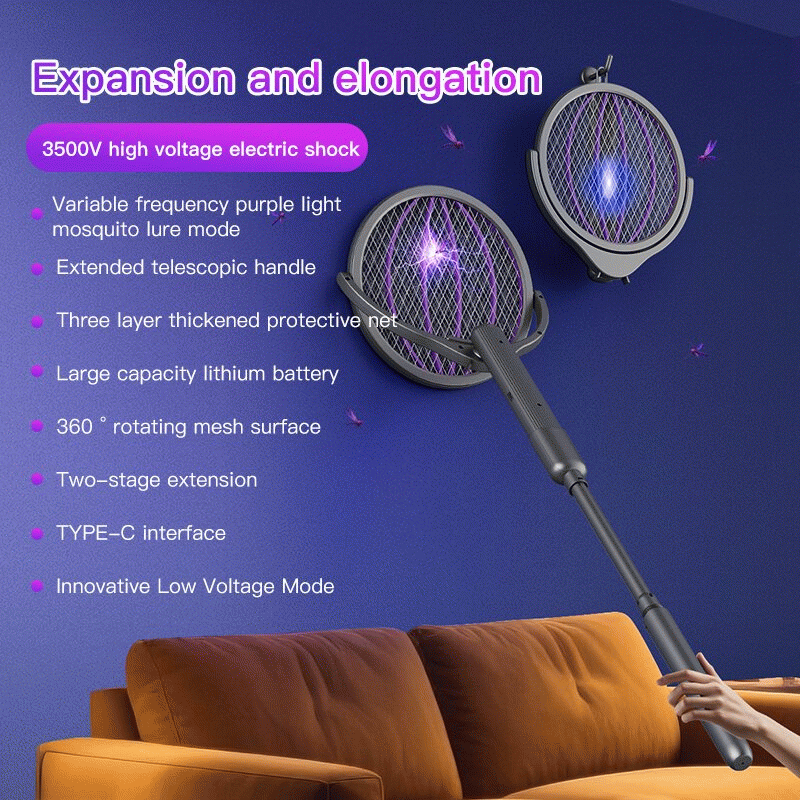 1 Pcs - Tevorex 4 In 1 Intelligent Telescopic Electric Mosquito Swatter 360 Rotating Mesh Two-Stage