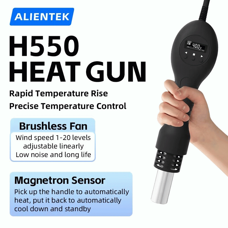 #C - ALIENTEK H550 Heat Gun 550W Adjustable Temperature 100C-450 20-Speed OLED Display Rapid Cooling