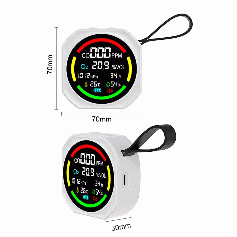White - 6in1 DM336 Carbon Monoxide Oxygen Meter CO O2 Temperature Humidity Air Pressure Altitude Mea
