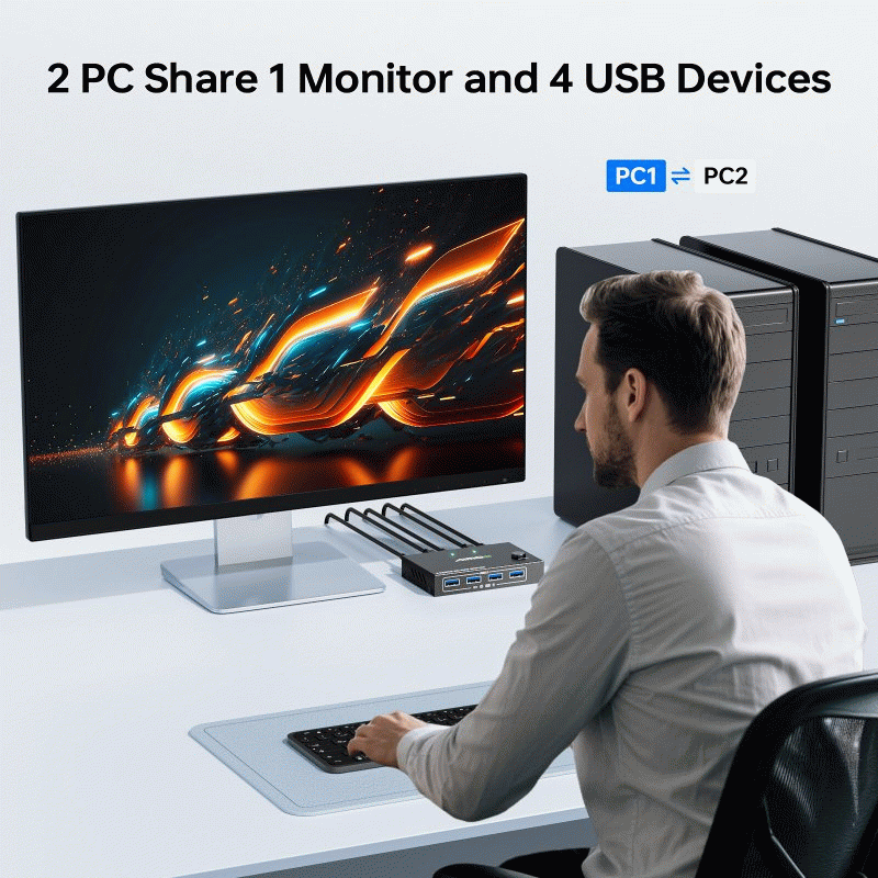 Black - AIMOS 2 In 1 Out HD KVM Switch Box USB Hub Video Display USB Switcher Splitter for 2 PC Shar
