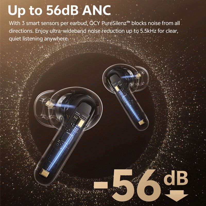 Black - QCY MeloBuds N60 ANC In-ear Earbuds Double Drivers bluetooth 6.0 Earphone -56dB Active Noise
