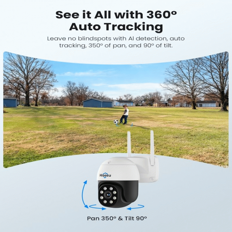 EU Plug - Hiseeu WHD308B 4K 8MP PTZ Camera Night Vision Motion Sensor Light and Sound Alarm IP66 Wat