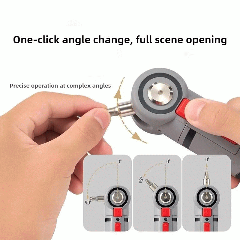 Grey - Multi Angle Electric Screwdriver 4V Lithium Battery Compact Design 3 Torque Settings LED Ligh