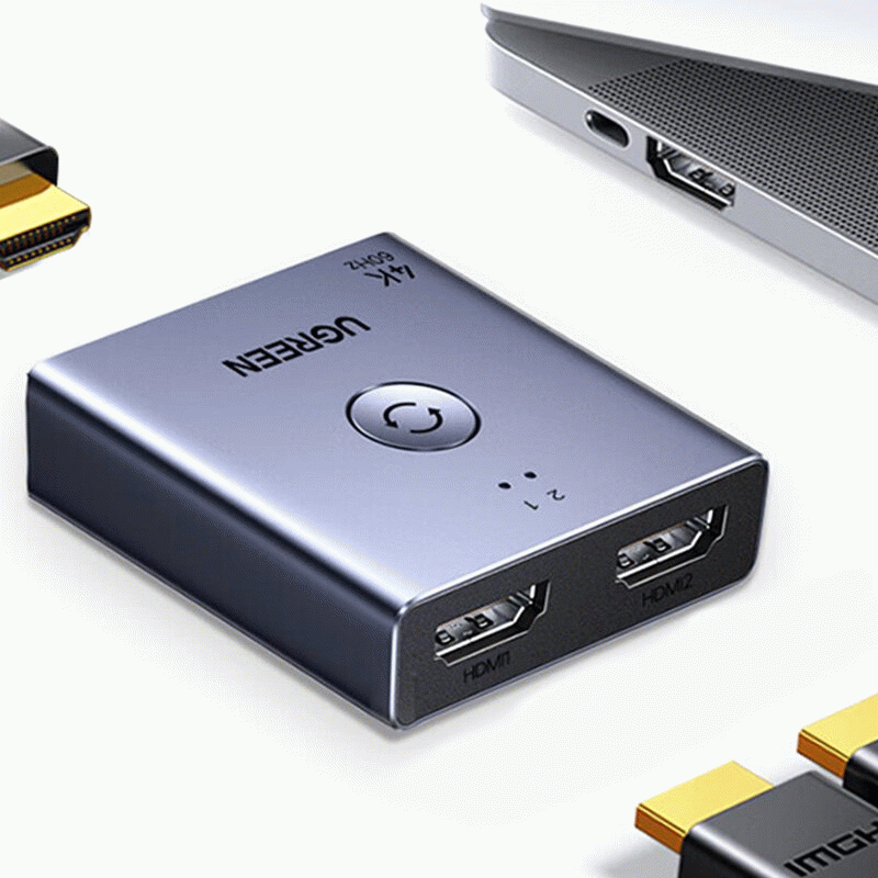 Grey - UGREEN HD2.0 Bidirectional Switch 2 In 1 Out 4K60Hz 2K120Hz 1080P240Hz One Button Switch for