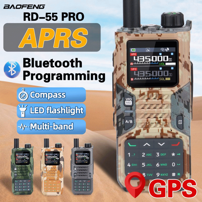 Camouflages Desert - BAOFENG RD-55 PRO 10W Walkie Talkie Multi-Band GPS APRS bluetooth Programming W