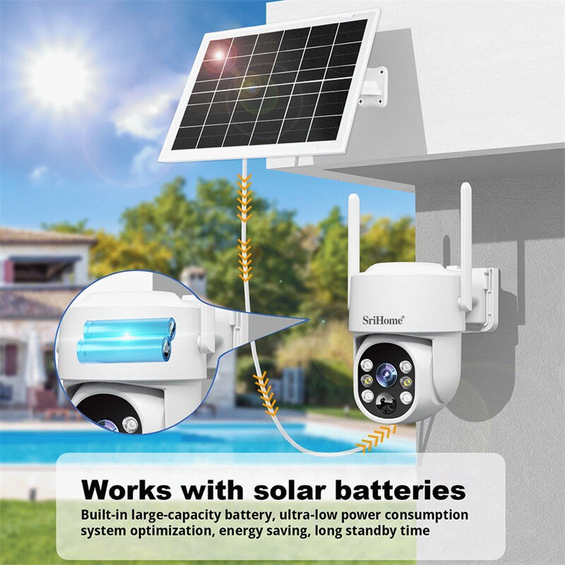 White - SriHome DH005 4MP Wireless Solar Security Camera PTZ AI Human Tracking Night Vision 5200mAh