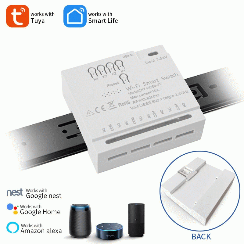 5V/7-32V - 4CH Tuya WiFi Relay Smart Wireless Switch Module 4 Channels 7-32V 85-250V 2200W RF433 Rem